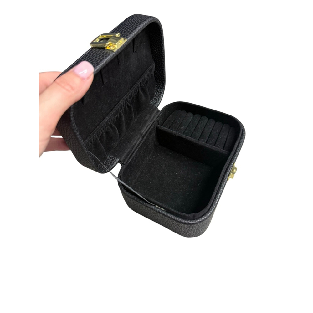 Black Pebbeled Faux Leather Travel Jewelry Organizer - Picture 5 of 11
